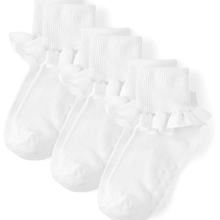Chaussettes ras du cou à volants blancs Gymboree pour bébés filles et tout-petits, paquet de 3, taille 10-12