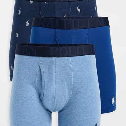 Ralph Lauren POLO Men's Stretch Classic Fit Boxer Briefs, Trunks & Long Leg Available, 3-Pack, Pale Royal Heather/Monroe Blue Heather/Blue Saturn, XL