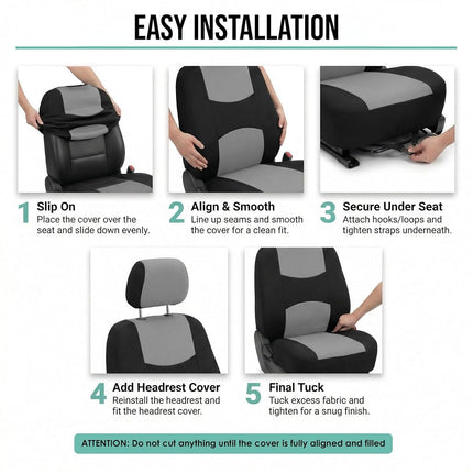 FH Group Housse de siège de voiture complète en tissu plat Trois rangées 7 places - Ajustement universel pour voitures, camions et SUV Gris