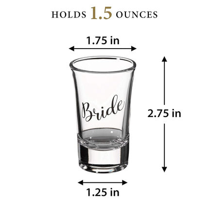 Lillian Rose Bride, Groom, Maid of Honor, and Best Man Shot Glass Set, 1.5oz, Clear
