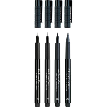 Faber-Castell Creative Studio Pitt Artist Pen India Ink Pen, Black, Wallet of 4, for Art, Craft, Drawing, Sketching, Home, School, University, Colouring
