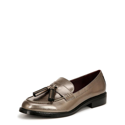Franco Sarto Mocassins Femme Carolynn Low Slip on à Pompom, Métallisé Étain, 5.5