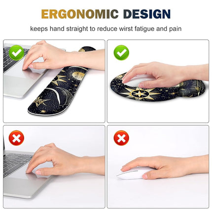 Gaming Mouse Pad, Large Desk Mat, Cute Desk Pad Protector, 4in1 XXL Mousepad + Keyboard Wrist Rest+Mouse Wrist Rest+Coaster Set with Ergonomic Desk Pad for Home Office PC Computer, Stars and Moon