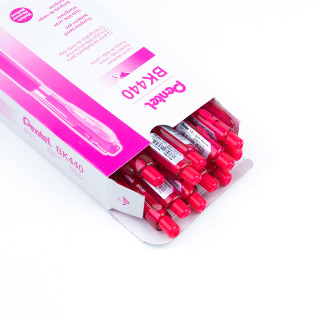 Pentel BK440 Retractable Ballpoint Pen and Ergonomic Triangular Grip Zone Pack of 12 Pink