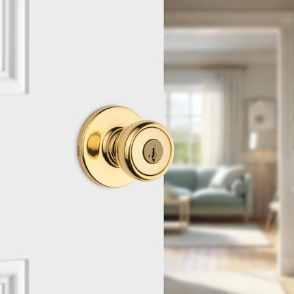 Kwikset 94002-868 Tylo Keyed Entry Knob with Smartkey Security in Polished Brass