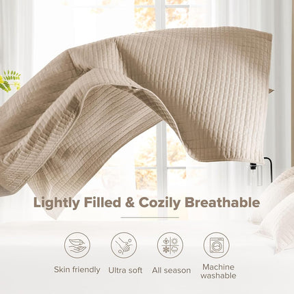 Comfort Spaces All Season, Lightweight, Coverlet Bedspread Bedding, Matching Shams, Fabric, Taupe, Quilt King/Cal King(104"x90")