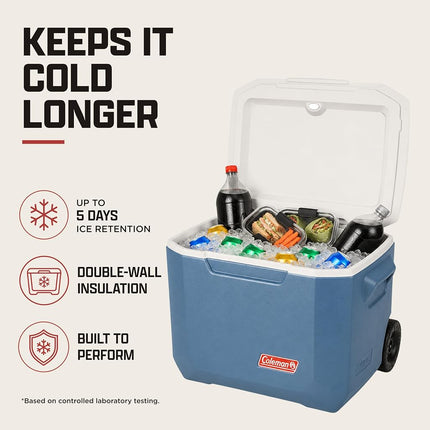 Glacière Coleman portable 50 pintes Xtreme avec roulettes - Maintient la glace jusqu'à 5 jours