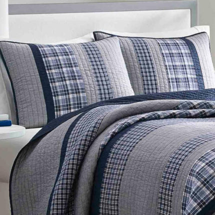 NauticaHome 210469 Adleson Couvre-lit en coton, Grand lit/Très grand lit, Bleu/Gris