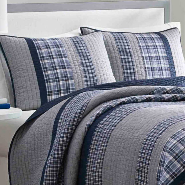 NauticaHome 210469 Edredón de algodón Adleson, matrimonial/queen, azul/gris