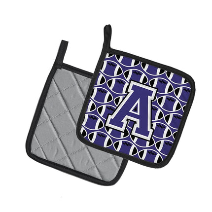 Caroline's Treasures Letter a football Purple & White Pair of Pot Holders, 7.5HX7.5W, Multicolor