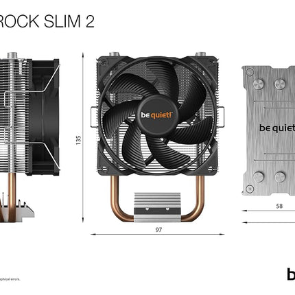be quiet! Pure Rock Slim 2 air cooler, high cooling efficiency, optimized AMD mounting, easy installation, full configuration of RAM memory banks, three 6mm heat pipes, Pure Wings 2 92mm PWM fan
