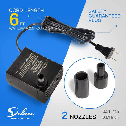 Simple Deluxe 80 GPH Water Table Pump with Adjustable Intake for Fish Tank, Hydroponics, Aquaponics, Fountains, Ponds, Statuary, Aquariums & More, Black