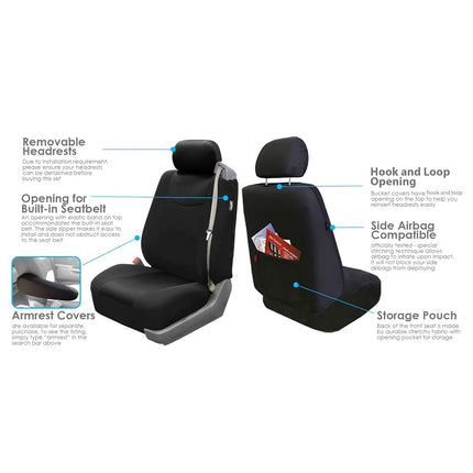 FH Group Front Set Cloth Car Seat Cover for Bucket Seats, 1-Piece Seat Cover, Universal Fit, Airbag Compatible, Seat Covers for SUV, Van, Black