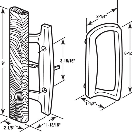 Prime-Line Products C 1204 Sliding Glass Set – Replace Old or Damaged Door Handles Quickly and Easily – White Diecast, Mortise/Hook Style (Fits 3-15/16” Hole Spacing)