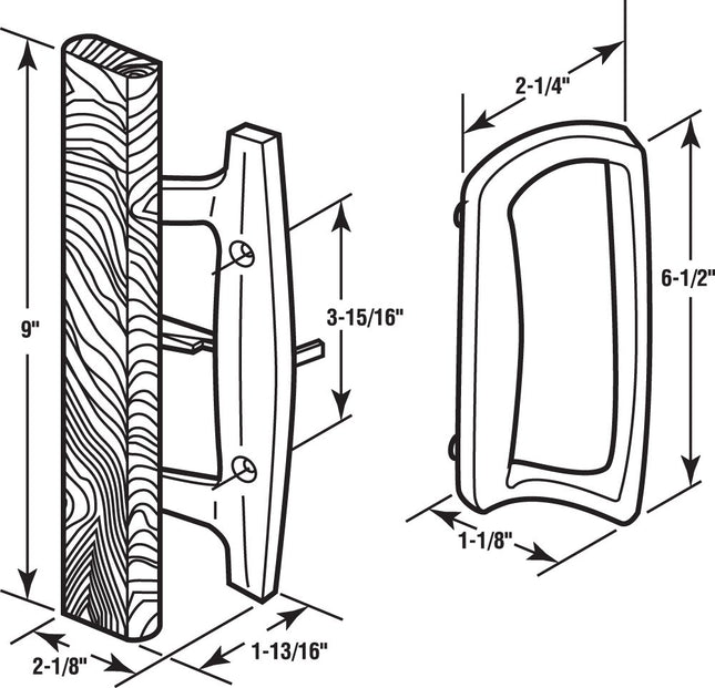 Prime-Line Products C 1204 Sliding Glass Set – Replace Old or Damaged Door Handles Quickly and Easily – White Diecast, Mortise/Hook Style (Fits 3-15/16” Hole Spacing)