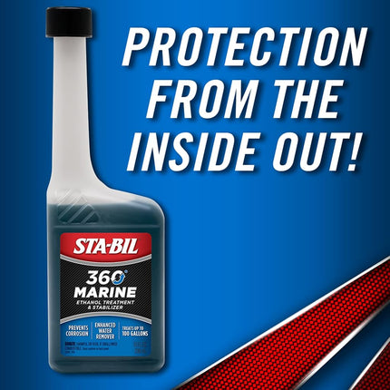 STA-BIL 360 Marine Ethanol Treatment & Fuel Stabilizer - Full Fuel System Cleaner - Fuel Injector Cleaner - Removes Water- Protects Fuel System - Treats 100 Gallons - 10 Fl. Oz. (22241)
