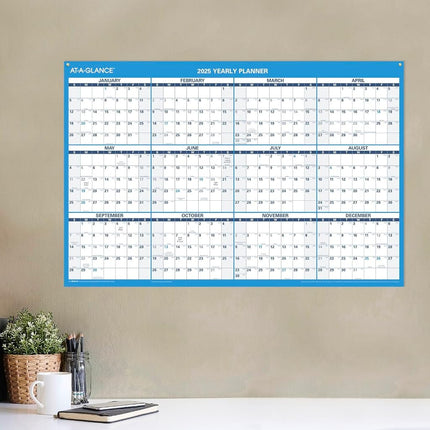 AT-A-GLANCE 2025 Erasable Calendar, Dry Erase Wall Planner, 36" x 25", Large, Yearly, Horizontal/Vertical, Seasons in Bloom (PA133-25)