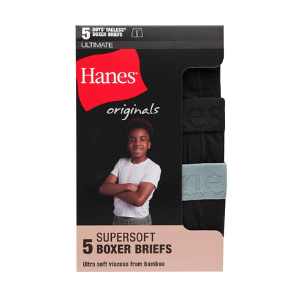 Ropa Interior Bóxer Bóxers Originales de Niño Hanes, Bóxers Súper Suaves para Niños, Paquete de 5 Surtidos, Paquete de 5 Negros, Talla Extra Grande