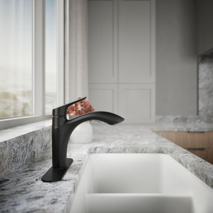 Kohler 30468-BL Rival Single Handle Pull-Out Kitchen, Laundry, Utility Sink Faucet, Matte Black, 1.5 gpm