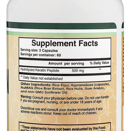 Double Wood Supplements Keratin Hair Growth Vitamin (500mg per Serving, 120 Pills) Keratin Hair Treatment for Men and Women (Vital Protein for Hair, Skin, and Nails) by