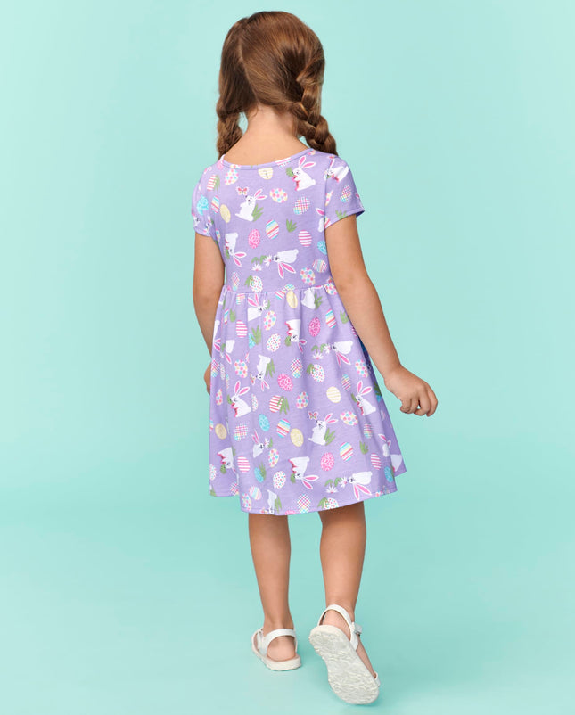 The Children's Place,and Toddler Girls Short Sleeve Fashion Dress, Purple Easter, 12-18 Months