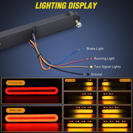 Nilight Trailer Tail Light Bar with 3-in-1 Running Stop Turn Signals Brake Light 2 Pack 9 Inch 100 LED Red & Amber Sequential Led Strip Light for Trailer RV Truck Boat Pickup SUV, 2 Years Warranty