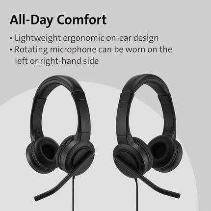 Kensington H1000 USB-C On-Ear Headset, Ultra Comfortable Professional Wired HD Audio Computer Headphone Device with Noise-Canceling Microphone, LEDs & 40mm Drivers, Universal Plug & Play (K83450WW)