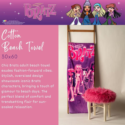 Franco Collectibles Bratz Super Soft Cotton Bath/Pool/Beach Towel, 60 in x 30 in, (100% Officially Licensed Product)
