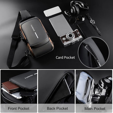 FANDARE Anti-Theft Sling Bag Business Men Bag Chest Crossbody Bags with USB Charging Port Waterproof Small Backpack for Outdoor Work Hiking Running Sport Travel Bag Blue