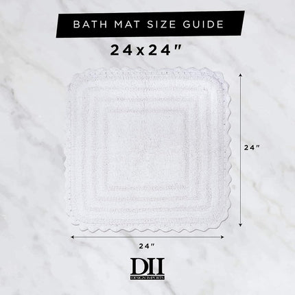 DII 100% Cotton Crochet Square Luxury Spa Soft Bath Rug, for Bathroom Floor, Tub, Shower, Vanity, and Dorm Room, 24x24 - White