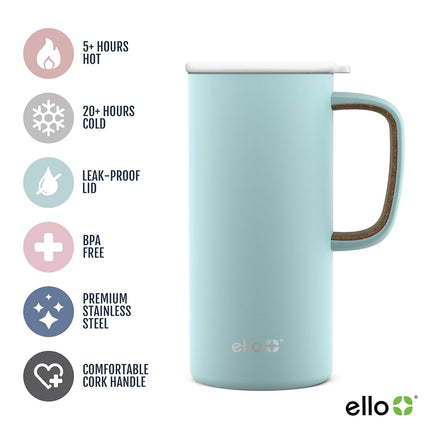 Ello Campy Vacuum Insulated Stainless Steel Water Bottle with Slider Lid, 16 Ounce, Frost