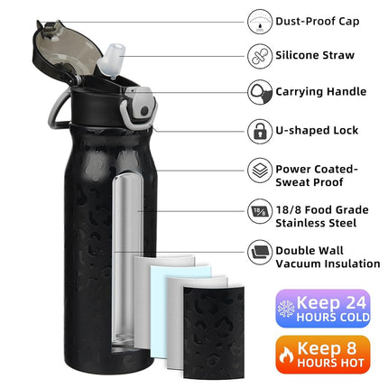 BJPKPK 25 oz Insulated Water Bottle, Straw, Handle, Stainless Steel Flask