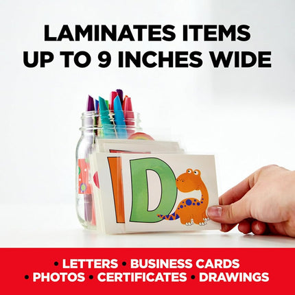 Scotch Rapid Thermal Laminator, Ready in 1 Minute, Never Jam Technology Automatically Prevents Misfed Items, 9 inch, Includes 2 Pouches (TL909X-EF)