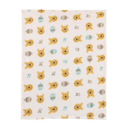 Disney Winnie The Pooh - Ivory, Yellow and Aqua Super Soft Plush Baby Blanket, 1 Count (Pack of 1) (2595501)