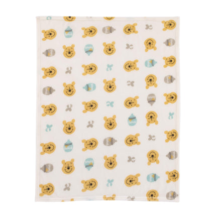 Disney Winnie The Pooh - Ivory, Yellow and Aqua Super Soft Plush Baby Blanket, 1 Count (Pack of 1) (2595501)