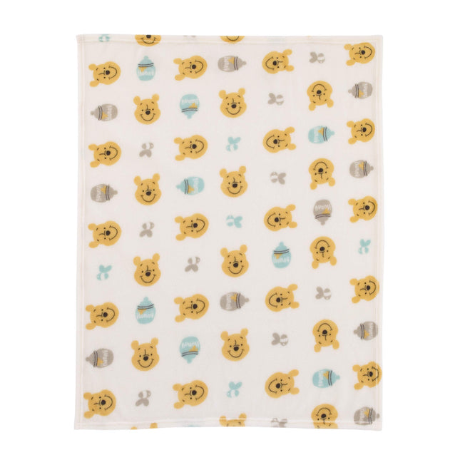 Disney Winnie The Pooh - Ivory, Yellow and Aqua Super Soft Plush Baby Blanket, 1 Count (Pack of 1) (2595501)