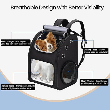 COVONO Expandable Pet Carrier Backpack for Cats, Dogs and Small Animals, Portable Pet Travel Carrier, Super Ventilated Design, Airline Approved, Ideal for Traveling/Hiking/Camping, Black