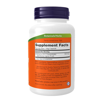 NOW Supplements, Elderberry (Sambucus nigra)500 mg, 10:1 Concentrate, 120 Veg Capsules