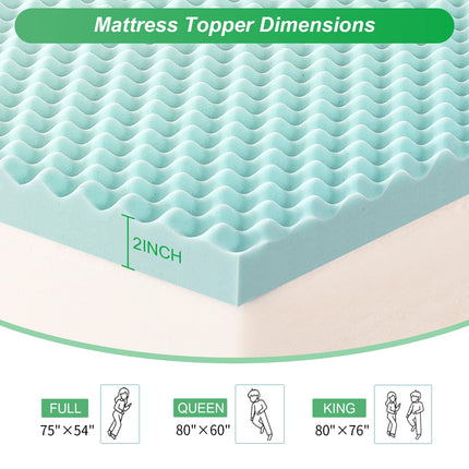 2 Inch Full Size Egg Crate Cooling Gel Memory Foam Mattress Topper, Convoluted Bed Topper for Pressure Relief and Enhanced Airflow, CertiPUR-US Certified