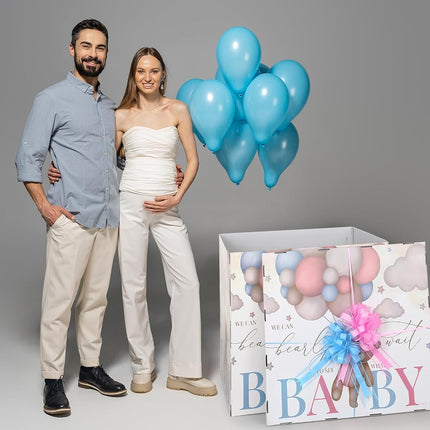 AmazingSpark 28in Giant Gender Reveal Gift Box with Lid Kit Oversized Gender Reveal Balloon Box Large Pull Bows for Baby Shower Birthday Party Decor(We Can Bearly Wait)
