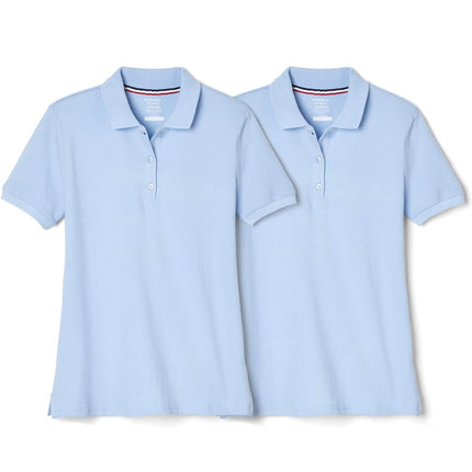 French Toast Girls' Short Sleeve Stretch Pique Polo - 2 Pack, Light Blue, 6-6X
