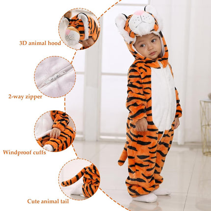 TONWHAR Kids' And Toddlers' Costumes Outfit Animal Onesie Cosplay Costume Baby Romper Jumpsuit (Orange Tiger, 18-24 Months/Height:80-90cm)