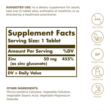 Solgar Zinc 50 mg Tablets - Pack of 100