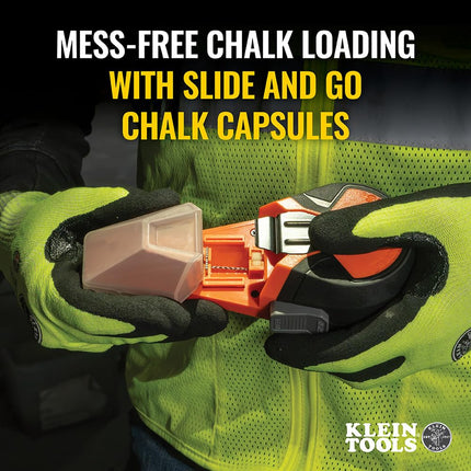 Klein Tools CHLK50R Chalk Line Tool, 50-Foot Auto-Retracting Reel, Mess-Free Refill, Includes 1.2-Oz Red Chalk