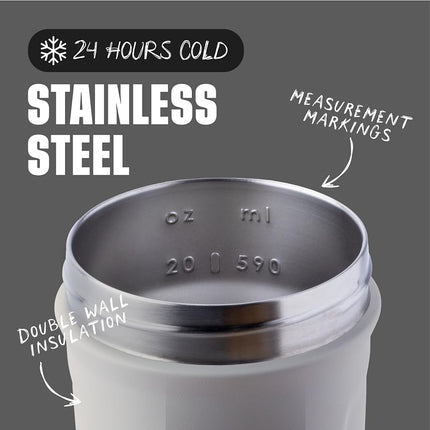 BlenderBottle Strada Shaker Cup Insulated Stainless Steel Water Bottle with Wire Whisk, 24-Ounce, Grey