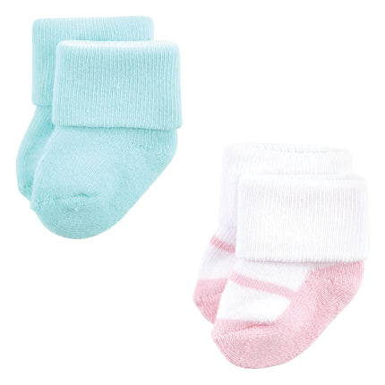 Luvable Friends Unisex Baby Newborn and Baby Terry Socks, Mint Pink Mary Janes 12-pack, Small