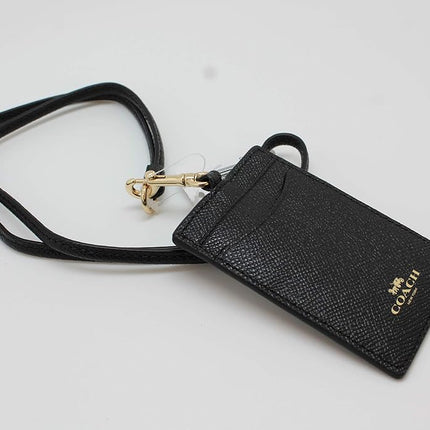 Coach ID Lanyard Badge Holder in Crossgrain Leather (Black/Gold)