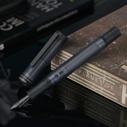 Asvine V200 Titanium Fountain Pen Vacuum Filling, Matte Black Bock Fine Nib Transparent Acrylic Smooth Writing Pen Case Set