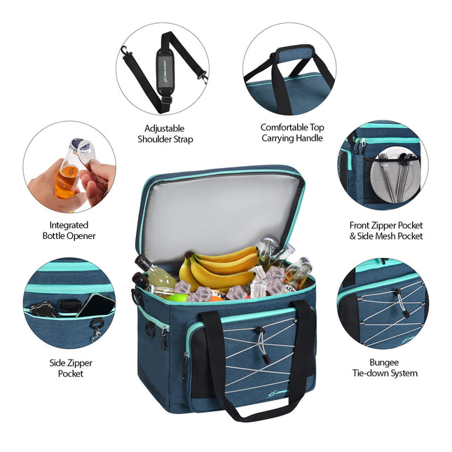 Maelstrom Nevera Plegable de Lona Blanda - Enfriador de Almuerzo Extra Grande de 60 Latas Aislado a Prueba de Fugas, Portátil para Compras, Camping, Portón Trasero y Viajes por Carretera, Azul Marino