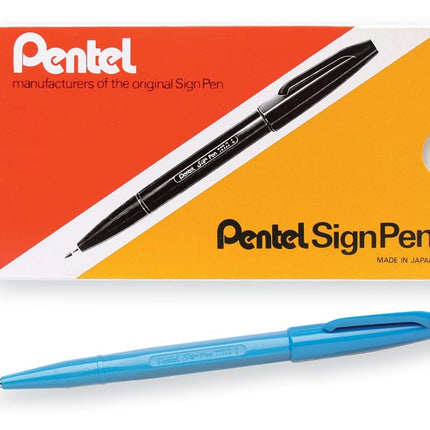 Pentel Arts Sign Pen Fiber-Tipped Pen, Sky Blue Ink, Box of 12 (S520-S)